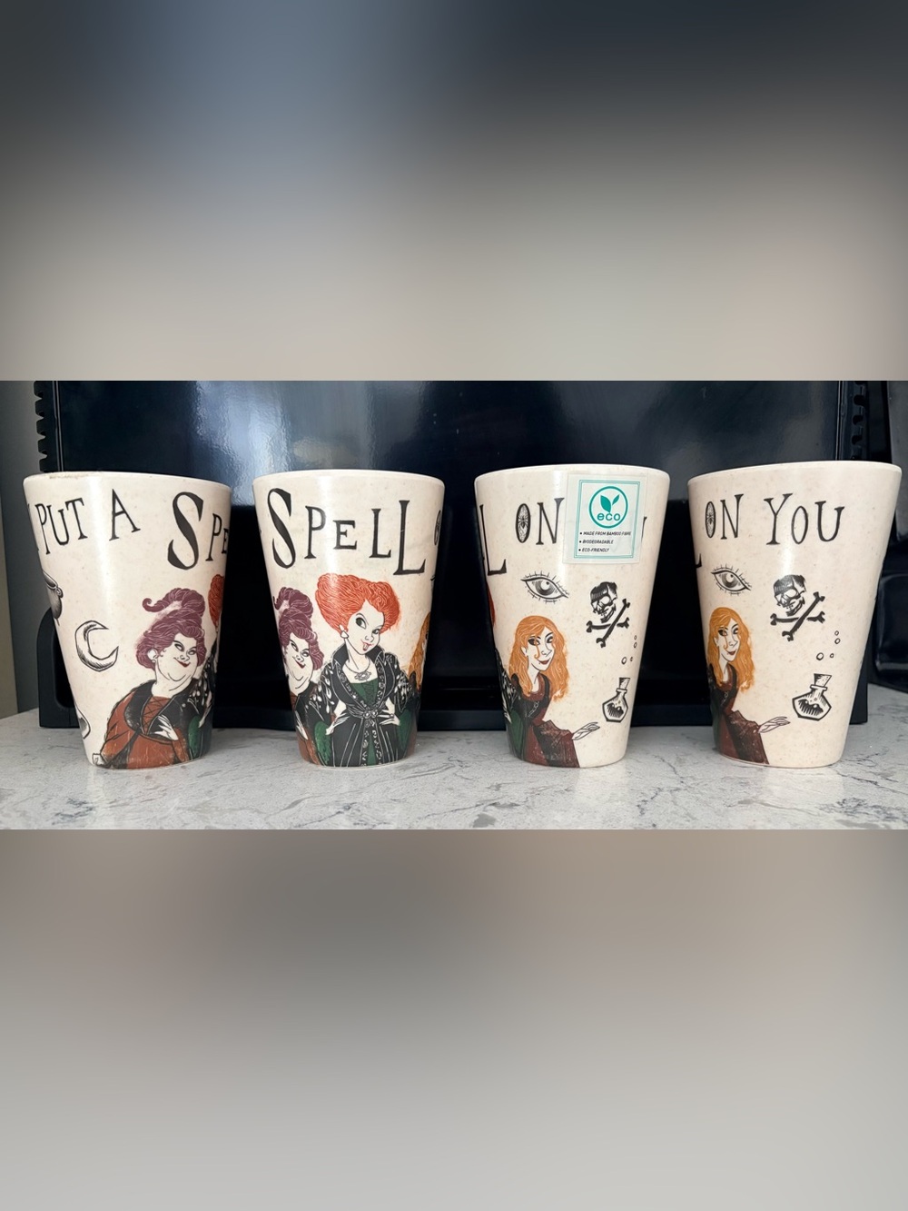 New Hocus Pocus Disney 4 Pack Bamboo Fiber Tumbler Cups 16.5oz